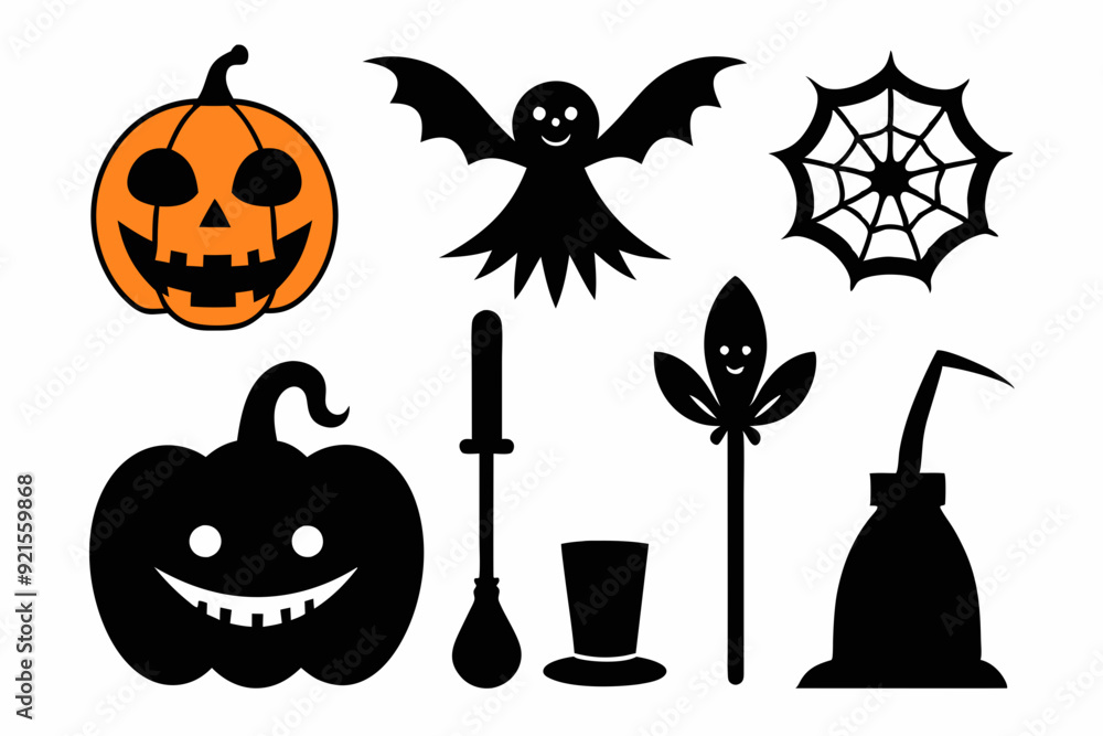 Halloween broom black silhouette vector icon set Halloween broom black silhouette vector icon set