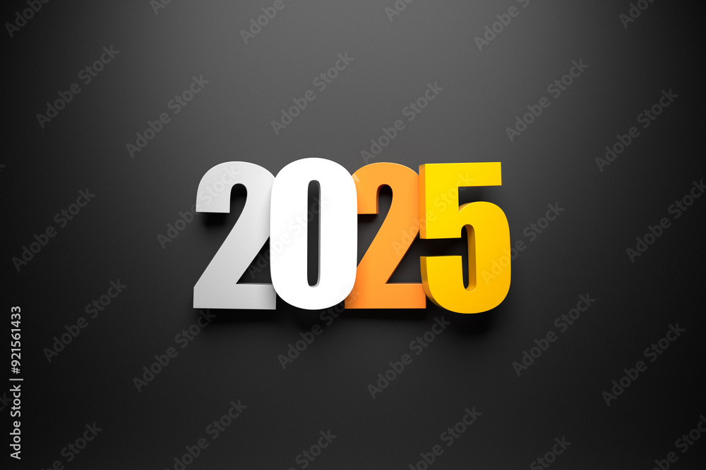 2025 new year card with 3d realistic year number on colorful background. 3D illustration. Volumetric figures 2025 at an angle, space for text for New Year's greetings, New Year's corporate banner 2025 new year card with 3d realistic year number on colorful background. 3D illustration. Volumetric figures 2025 at an angle, space for text for New Year's greetings, New Year's corporate banner