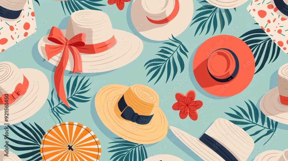 seamless pattern with flowers and hats summer seamless pattern with flowers and hats summer