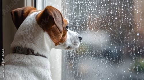 Jack Russell Terrier Looking Out the Window: Flames and Rainy Weather