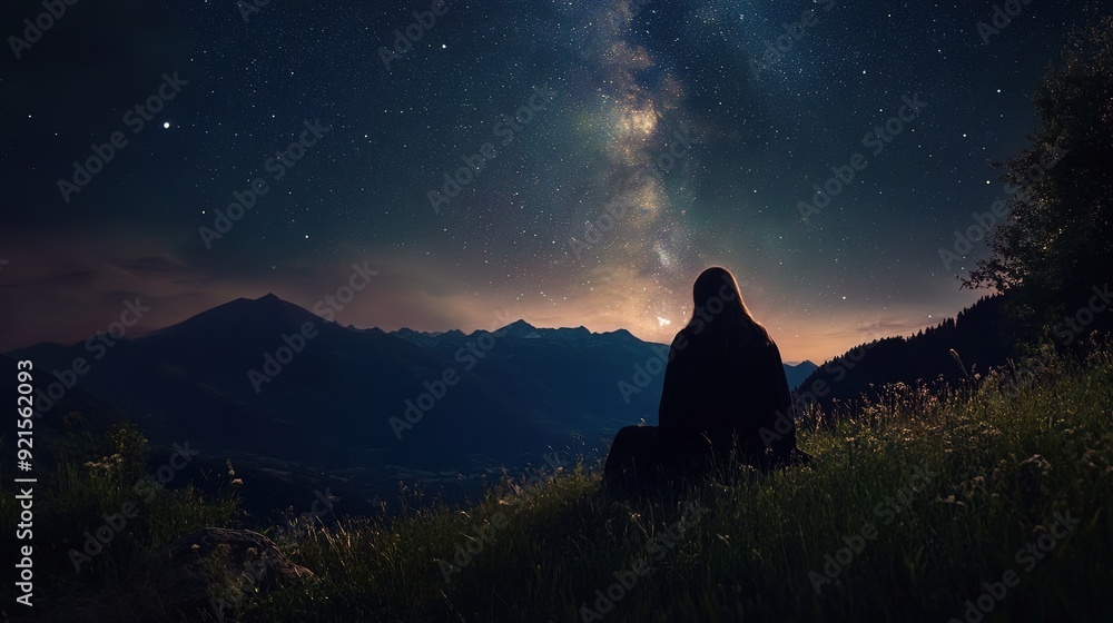 Jesus in Nature at Night: Spiritual and Serene Scene Jesus in Nature at Night: Spiritual and Serene Scene