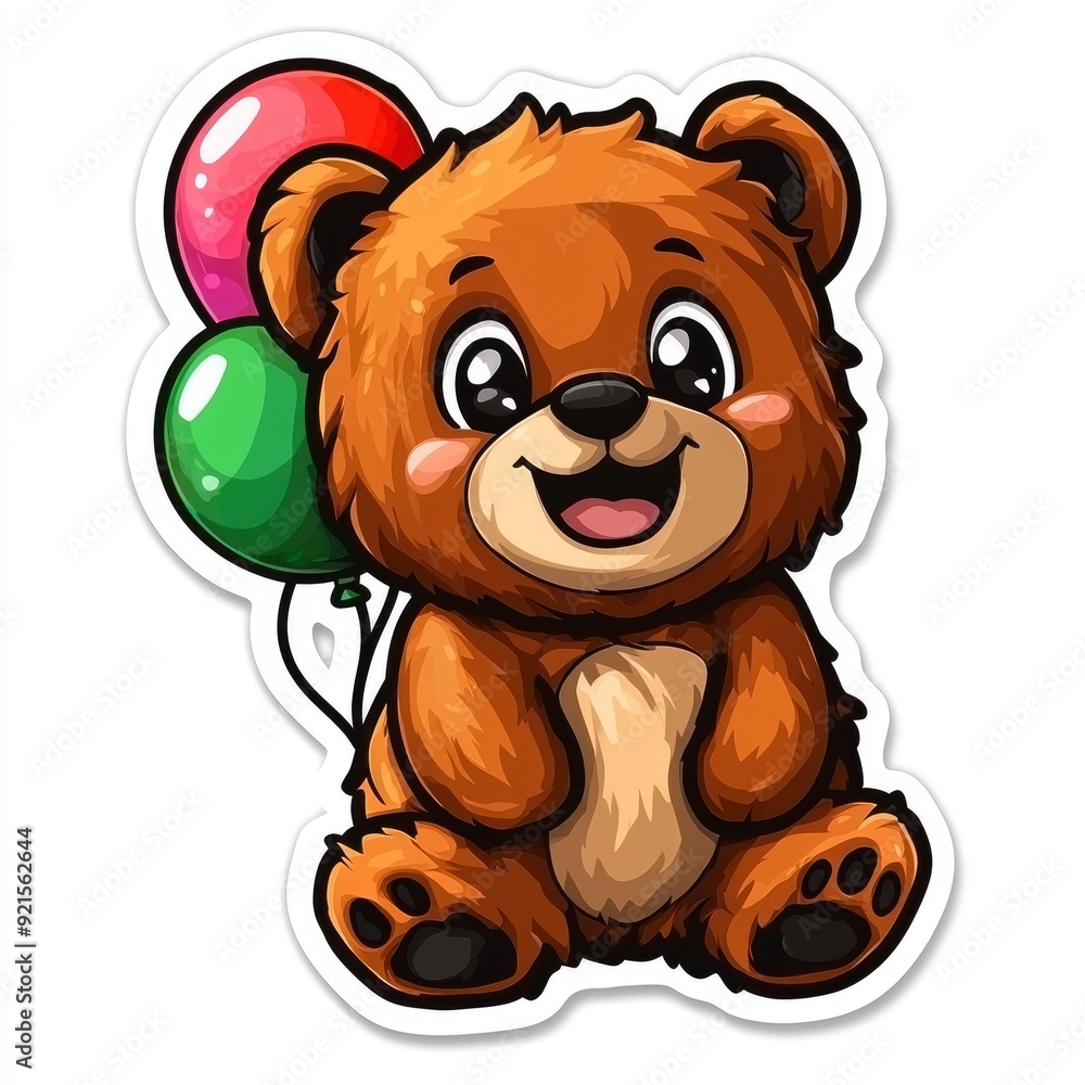 Cute Cartoon Bear Holding Balloons Cute Cartoon Bear Holding Balloons