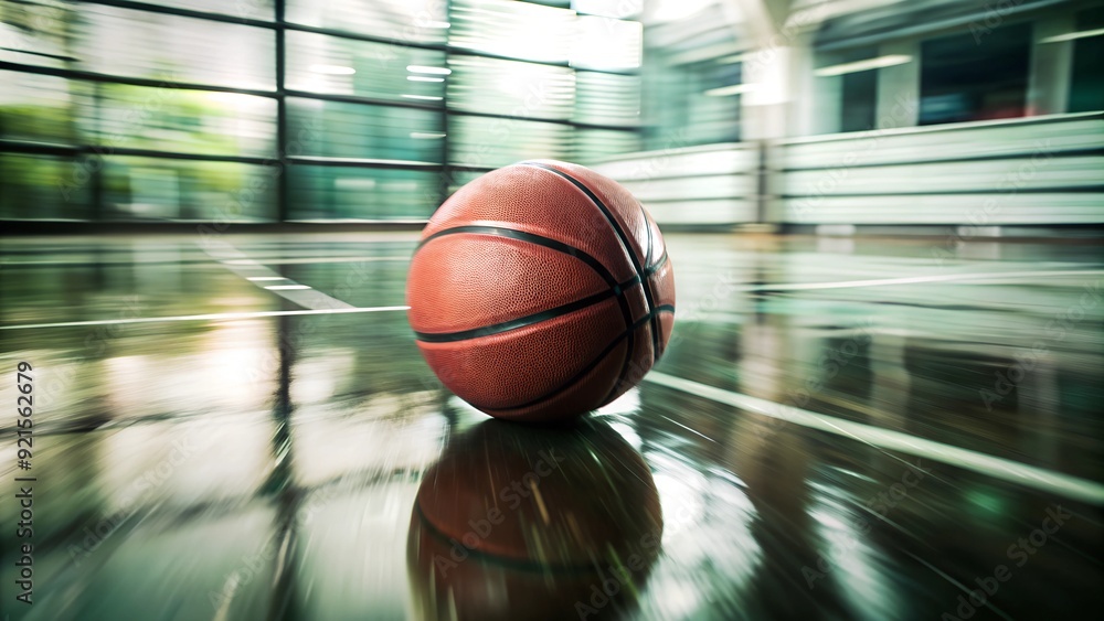 Red Basketball Amidst Reflections on Wet Ground Red Basketball Amidst Reflections on Wet Ground