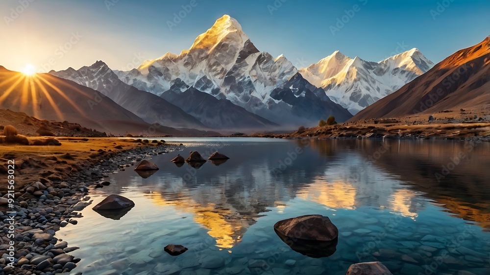 Obraz premium lake with mountains in the background.