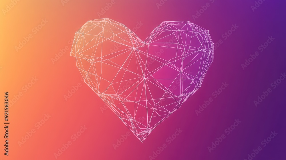 Abstract line drawing of a heart made of geometric shapes, with a gradient background for adding text Abstract line drawing of a heart made of geometric shapes, with a gradient background for adding text