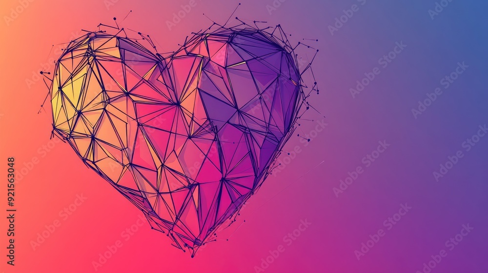 Abstract line drawing of a heart made of geometric shapes, with a gradient background for adding text Abstract line drawing of a heart made of geometric shapes, with a gradient background for adding text