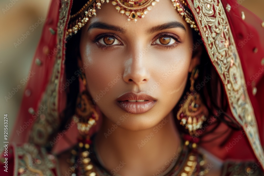 Elegant portrait of a woman in traditional attire adorned with intricate jewelry during a cultural celebration