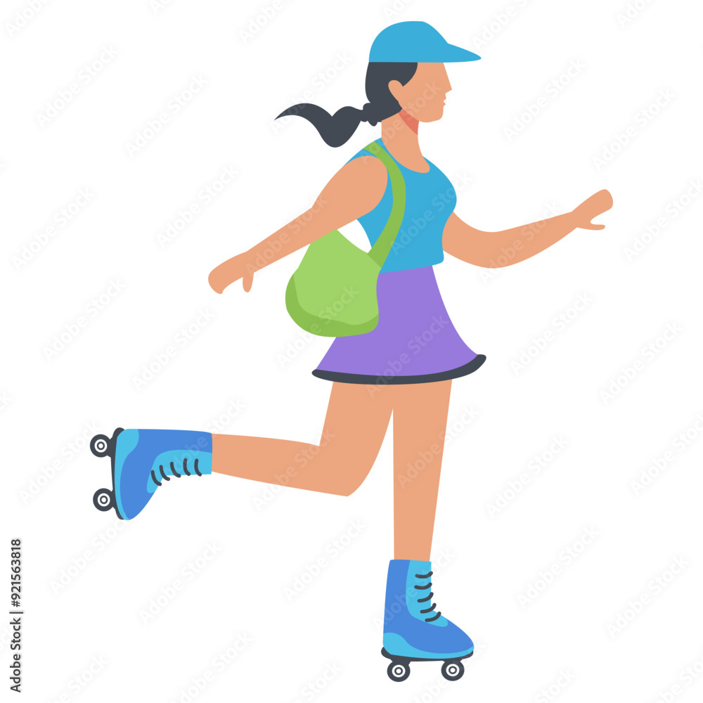 Roller Skating Woman Character on White Background. Vector Cartoon Design Illustration Roller Skating Woman Character on White Background. Vector Cartoon Design Illustration