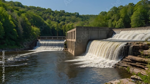 waterfall with a concrete dam in the foreground