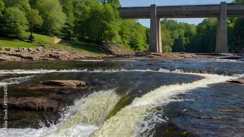 waterfall with a concrete dam in the foreground