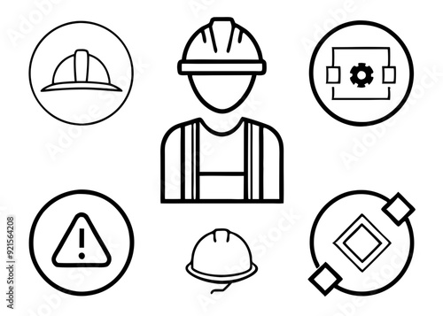 Construction manufacturing and engineering health and safety icon set silhouette