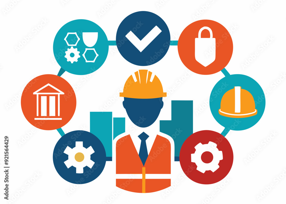 Fototapeta premium Construction manufacturing and engineering health and safety icon set silhouette