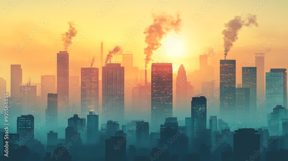 Fototapeta premium City skyline and the air pollution, global warming concept.