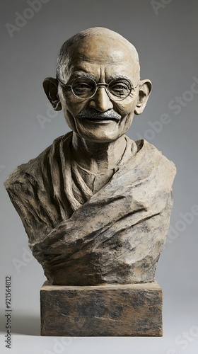 3d rendering sculpture of a Mahatma Gandhi smiling