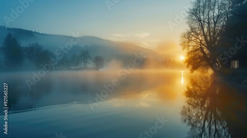 A traditional hymn being sung by a lake at dawn