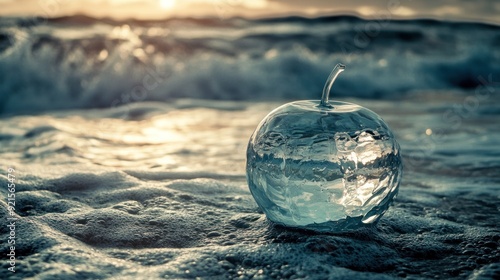 apple shaped water on the beach