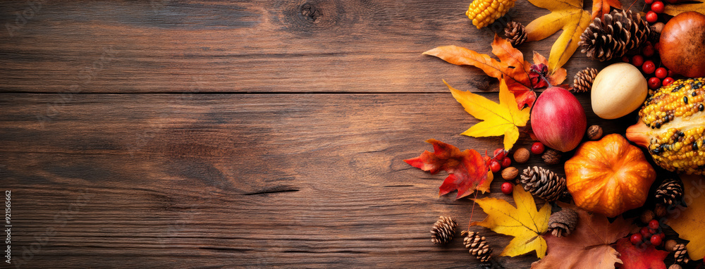 A view of an autumn-coloured and colourfully decorated table. AI generative. A view of an autumn-coloured and colourfully decorated table. AI generative.