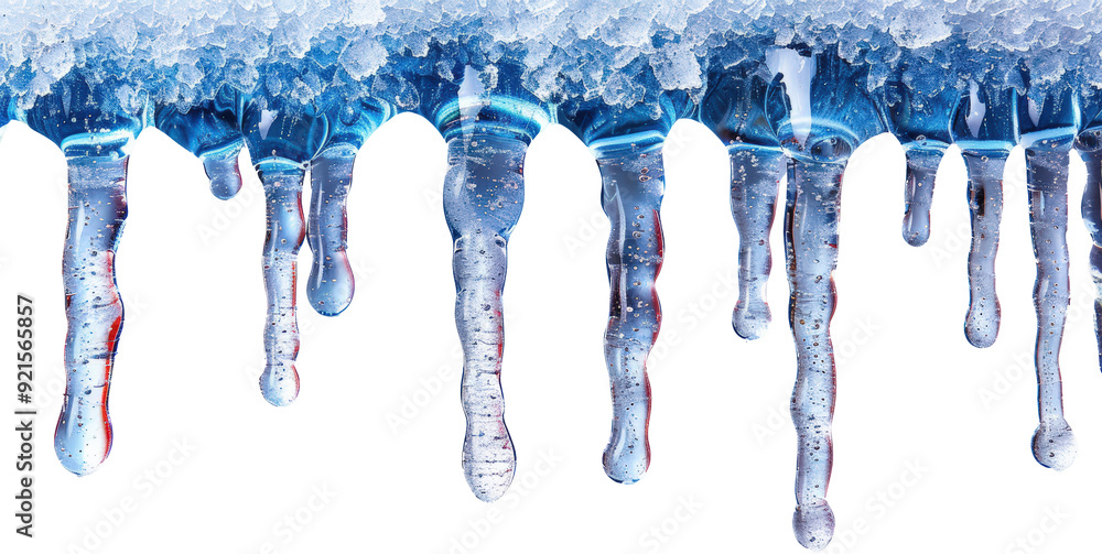 Close-up of icicles dripping with water, showcasing the intricate textures and the cool, icy blues. Close-up of icicles dripping with water, showcasing the intricate textures and the cool, icy blues.