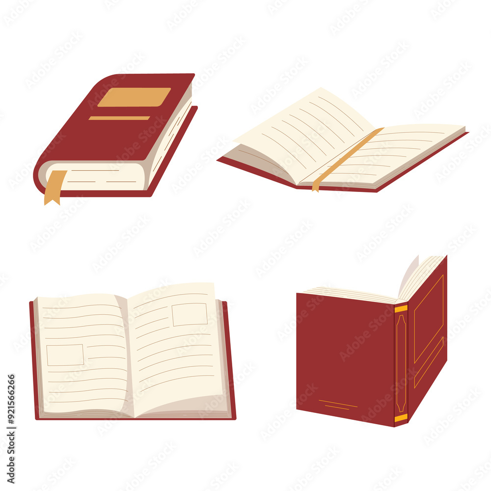 Set of books, Book school library, textbook open closed page vector. Set of books, Book school library, textbook open closed page vector.