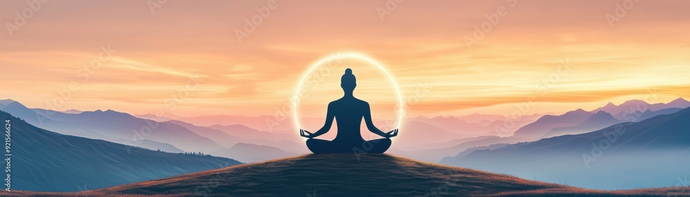 A serene silhouette of a meditating figure against a breathtaking sunset, inspiring peace and mindfulness. A serene silhouette of a meditating figure against a breathtaking sunset, inspiring peace and mindfulness.