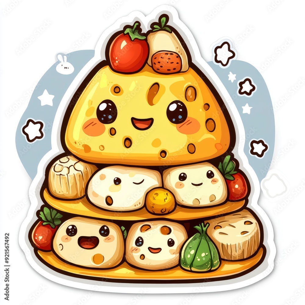 Cute Cartoon Cheese Tower with Smiling Faces Cute Cartoon Cheese Tower with Smiling Faces