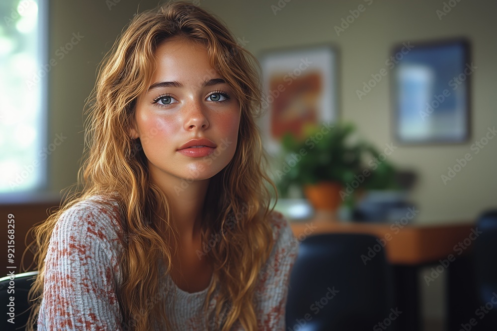 A woman in a therapist’s office, talking about her pain, symbolizing the importance of addressing both physical and psychological aspects of pain management, Copy space for text, No logo, No A woman in a therapist’s office, talking about her pain, symbolizing the importance of addressing both physical and psychological aspects of pain management, Copy space for text, No logo, No