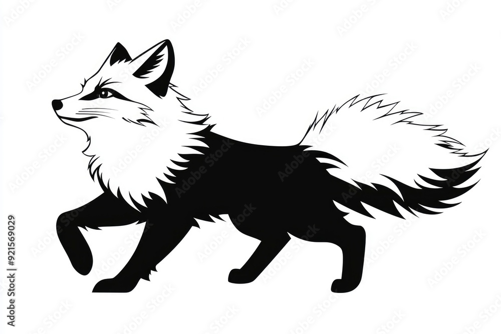 Black and White Silhouette of a Fox Walking Black and White Silhouette of a Fox Walking