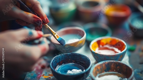 Artist's Palette with Paintbrushes and Colorful Paints. photo