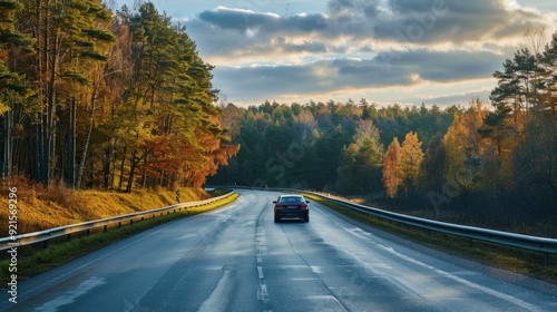 Scenic Road Through Autumn Forest