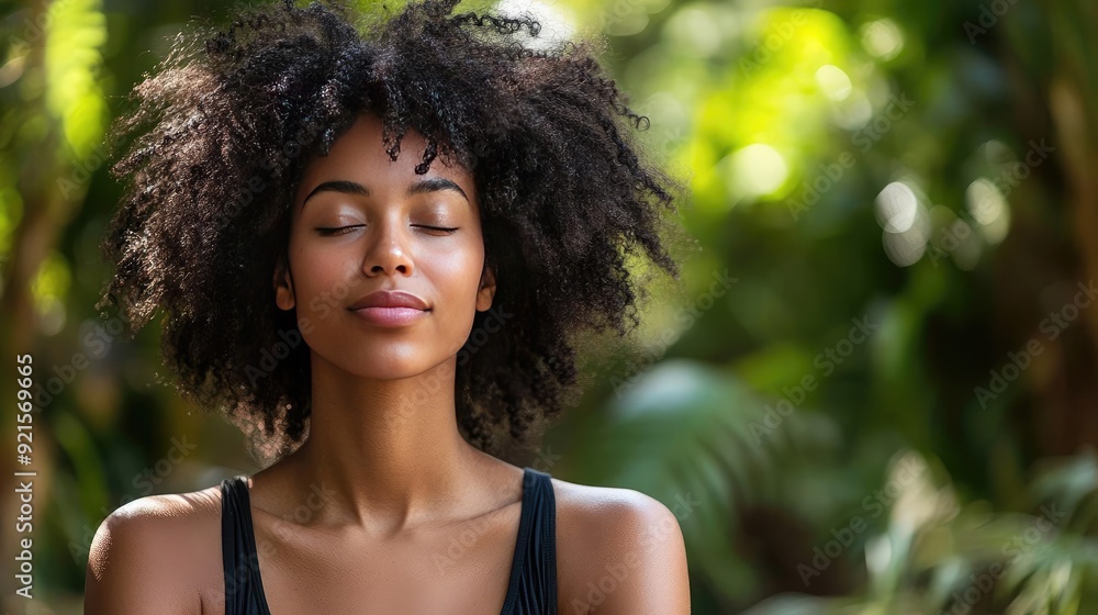 Woman practicing mindfulness meditation with a focus on breathing, highlighting the calming effects of self-care Woman practicing mindfulness meditation with a focus on breathing, highlighting the calming effects of self-care