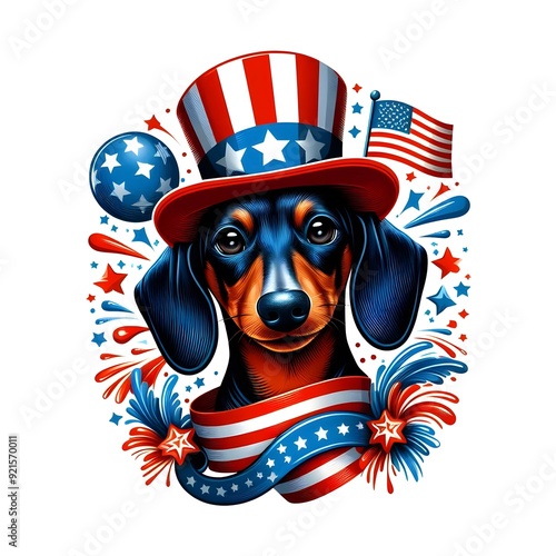 Patriotic Dachshund Wearing a Uncle Sam Hat