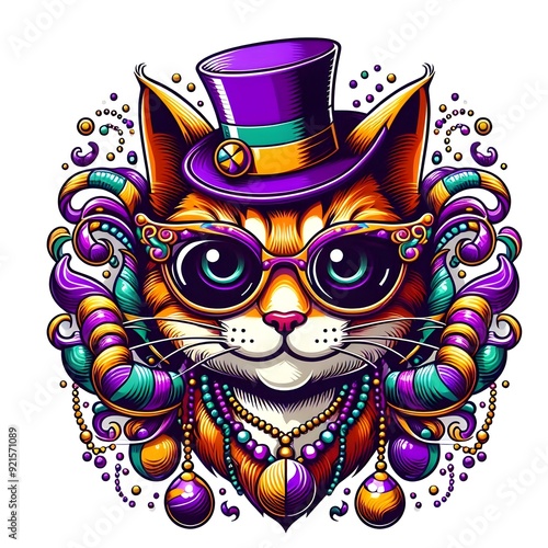 Festive Cat in a Top Hat and Sunglasses