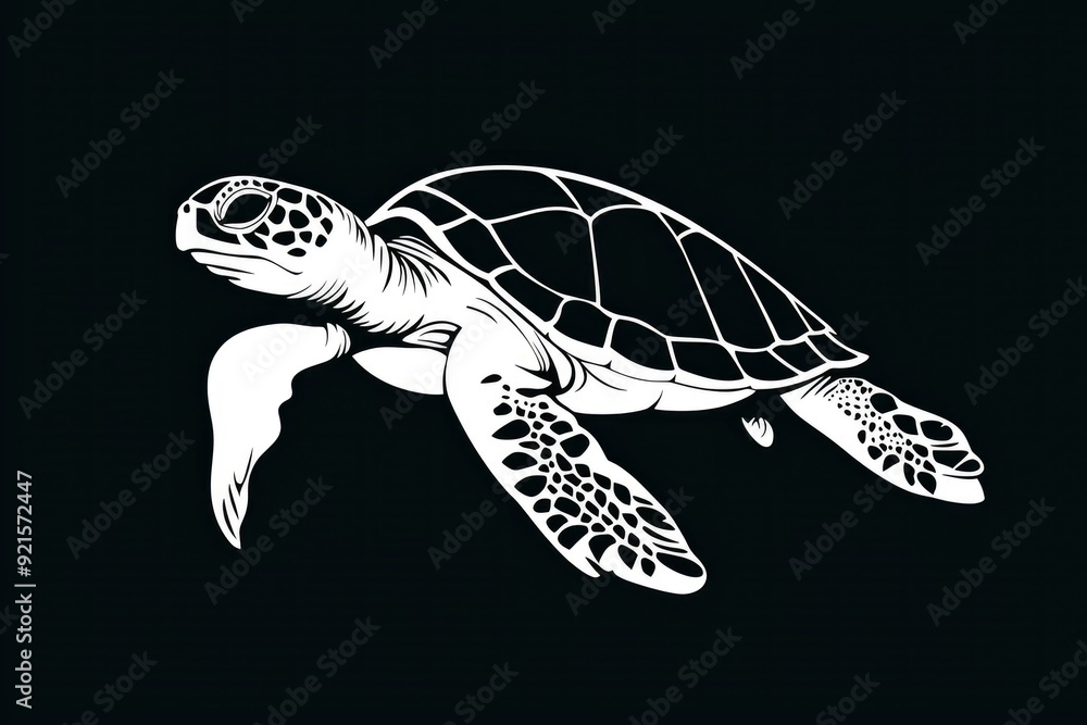 Fototapeta premium Sea Turtle Silhouette on Black Background