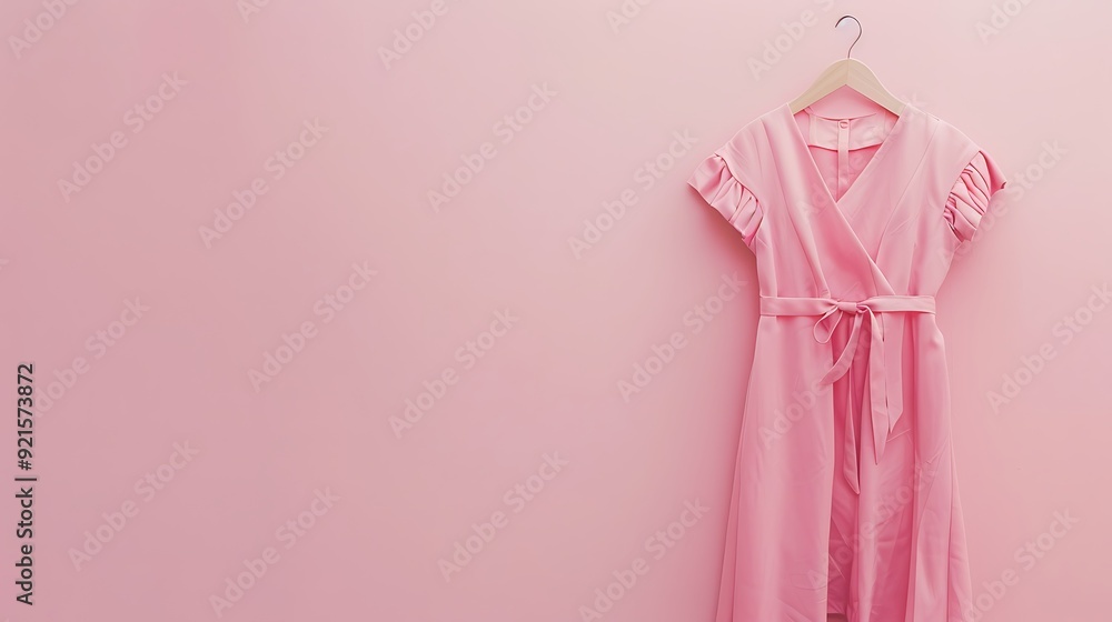 Women's summer dress on a hanger on a pink background. Women's summer dress on a hanger on a pink background.