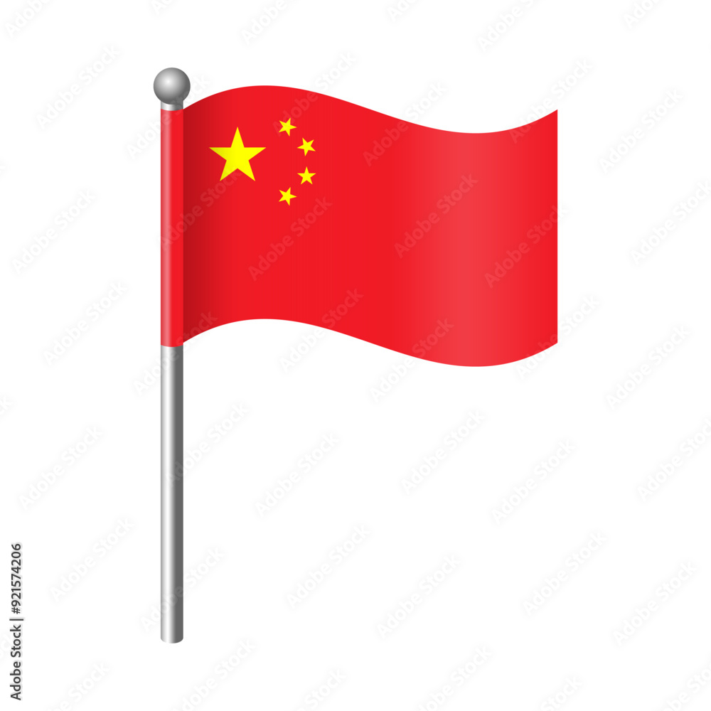China Flag with Shiny Silver Pole Isolated on White Background, China Flag Icon Vector EPS Editable, Suitable for Icons, Banners, Emblems, Promotions, Symbols, Badges, Websites, Digital Design, etc. China Flag with Shiny Silver Pole Isolated on White Background, China Flag Icon Vector EPS Editable, Suitable for Icons, Banners, Emblems, Promotions, Symbols, Badges, Websites, Digital Design, etc.