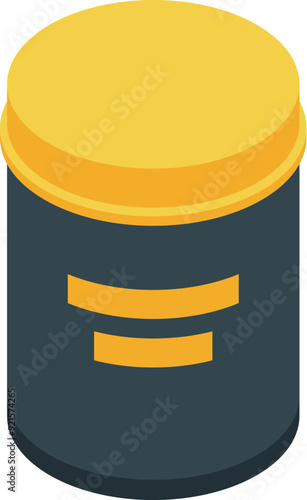 Closed black aluminum container with a yellow lid for storing sport nutrition products