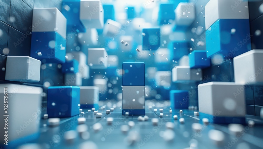 Abstract 3D Render of Blue and White Cubes Abstract 3D Render of Blue and White Cubes