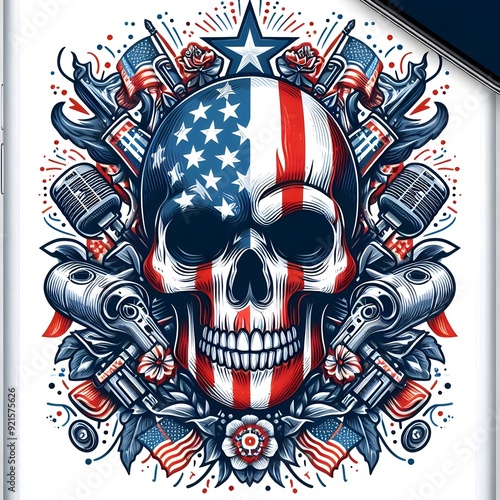 American Skull with Patriotic Symbols