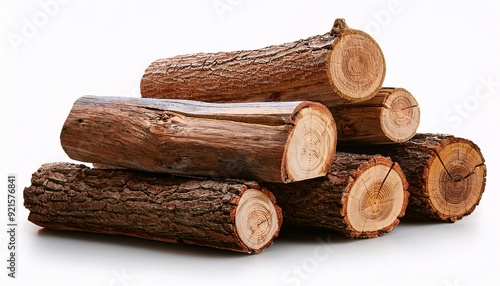 A stack of neatly arranged cut firewood logs against a white background.