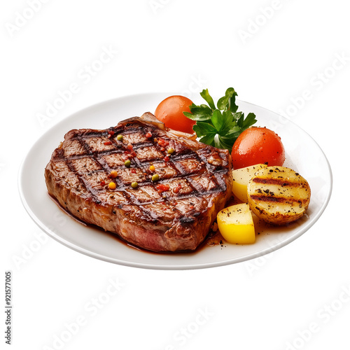 Grilled steak on plate with transparent background cut file  photo