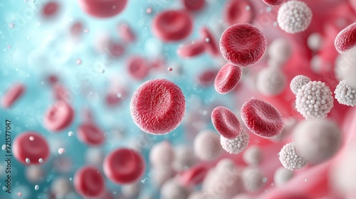 Red Blood Cells and White Blood Cells Microscopic View.