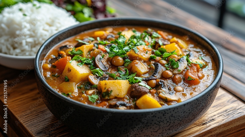 Vegetarian hache stew with mushrooms and vegetables Vegetarian hache stew with mushrooms and vegetables