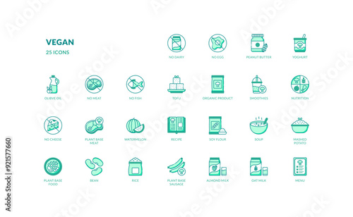vegan vegetarian food allergy ingredient warning label filled line icon set
