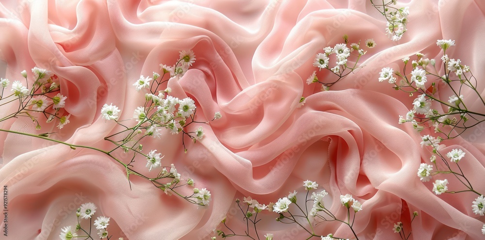 Delicate White Flowers on a Soft Pink Fabric Delicate White Flowers on a Soft Pink Fabric