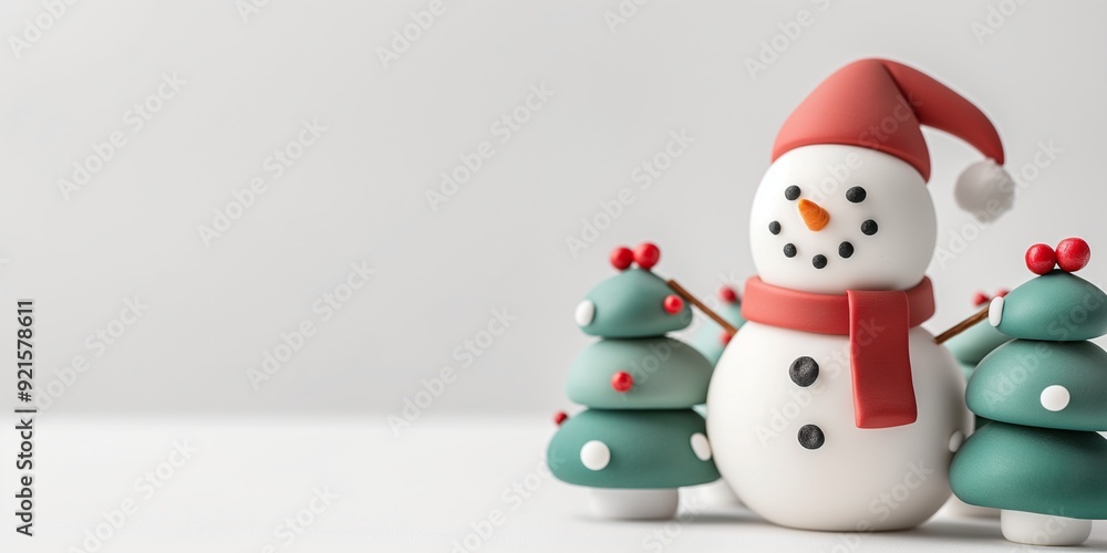 Snowman with mini Christmas trees shape polymer clay Snowman with mini Christmas trees shape polymer clay