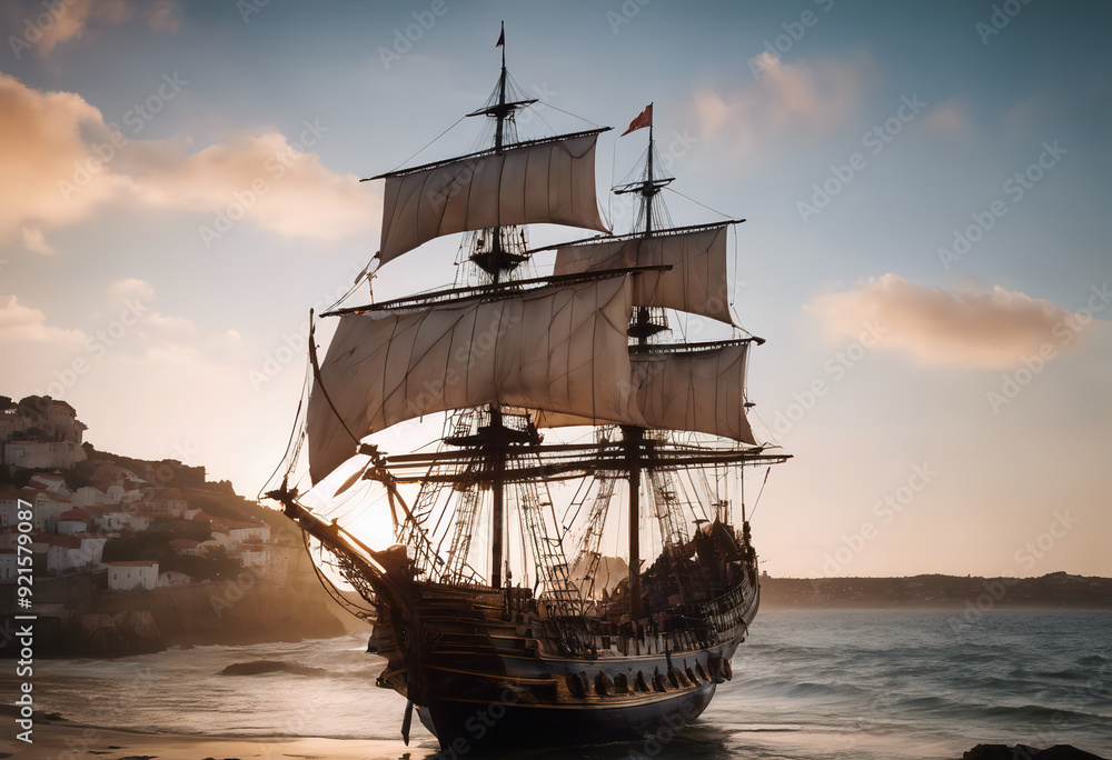 Obraz premium Ancient medieval ship