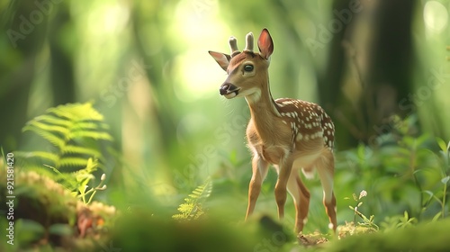 Sweet baby deer on a forest green background 32k, full ultra HD, high resolution