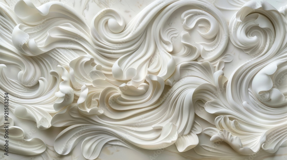 Fototapeta premium White swirling ornate design with a 3D effect on a marble background.