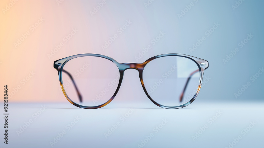Sleek and stylish tortoiseshell eyeglasses with a modern twist, featuring clear lenses, beautifully presented on a gradient background. Sleek and stylish tortoiseshell eyeglasses with a modern twist, featuring clear lenses, beautifully presented on a gradient background.