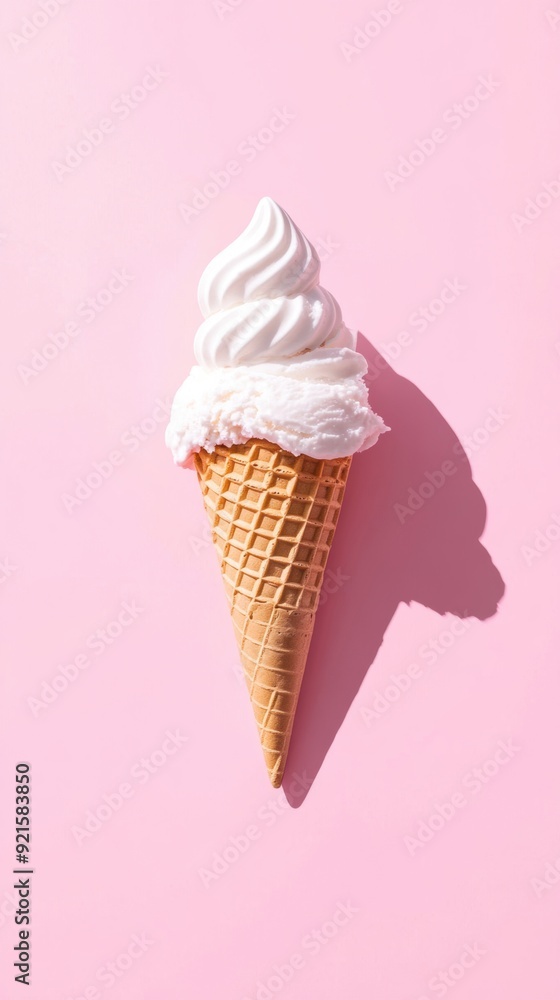 A minimalistic composition features a single homemade ice cream cone, casting a geometric shadow against a simple background. A minimalistic composition features a single homemade ice cream cone, casting a geometric shadow against a simple background.